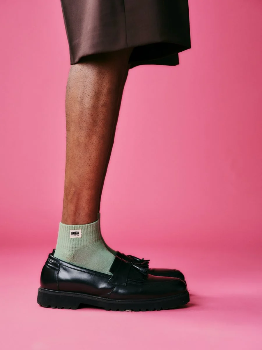 Roka London Wembley Organic Cotton Ankle Socks, Mist - Image 5