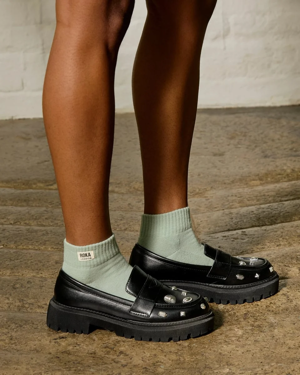 Roka London Wembley Organic Cotton Ankle Socks, Mist - Image 6