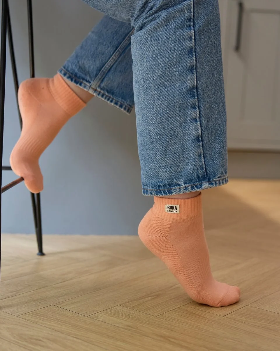 Roka London Wembley Organic Cotton Ankle Socks, Nougat - Image 4