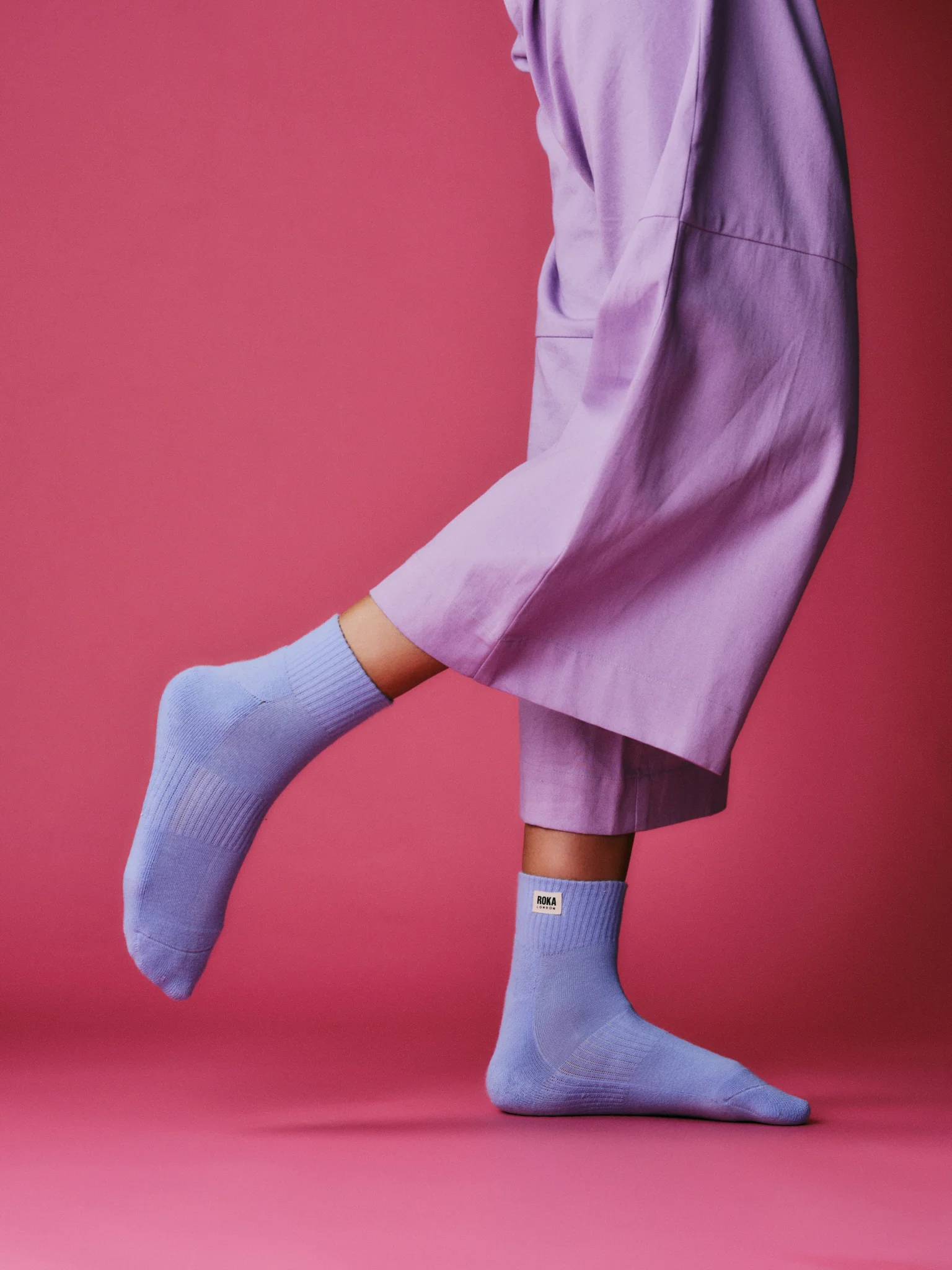 Roka London Wembley Organic Cotton Ankle Socks, Thistle - Image 5