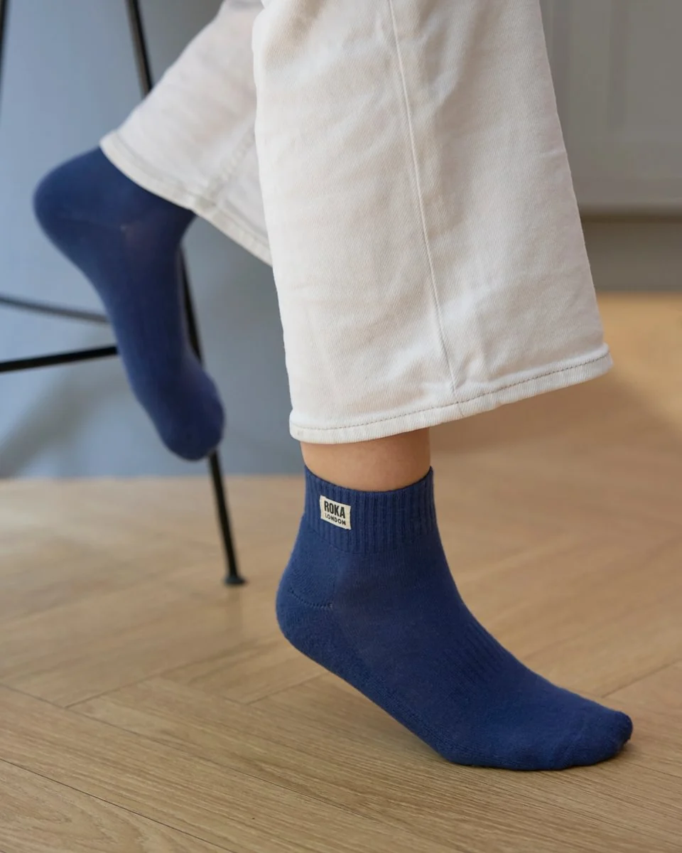 Roka London Wembley Organic Cotton Ankle Socks, Coastal Blue - Image 4