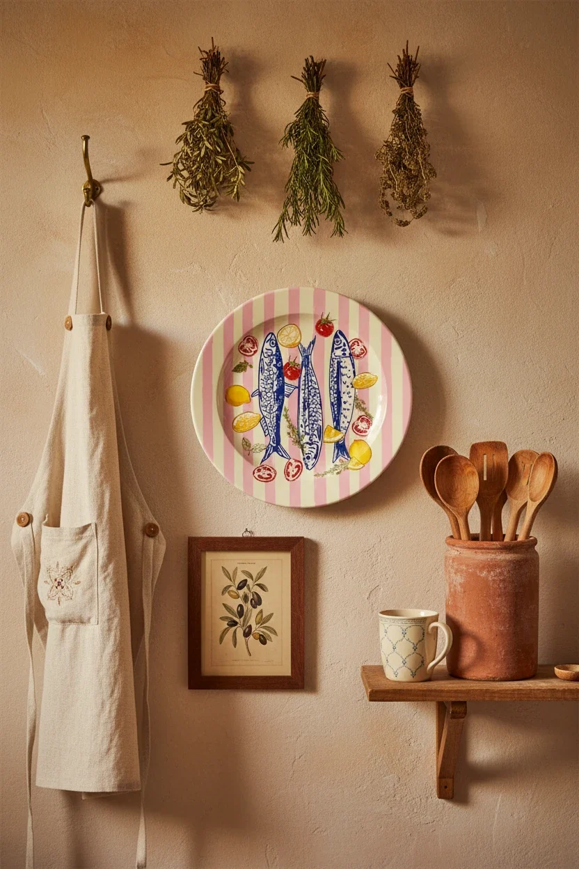 Sardines Pink Striped Ceramic Dinner Plate By Ezbie - Image 4