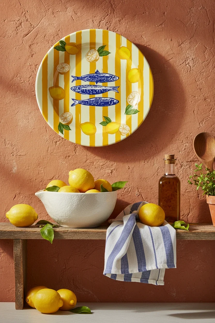 Sardines Yellow Striped Ceramic Dinner Plate By Ezbie - Image 4