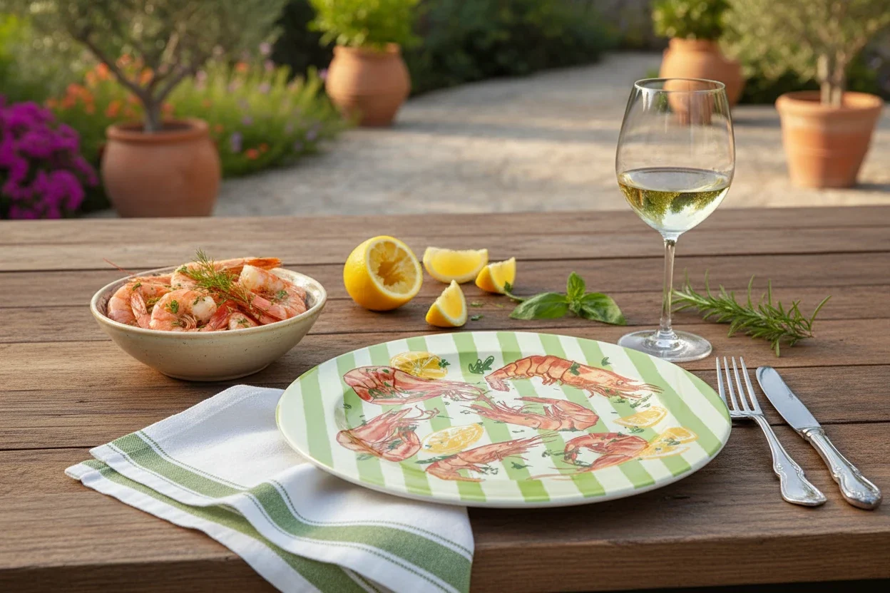 Shrimps Lime Striped Ceramic Dinner Plate By Ezbie - Image 3