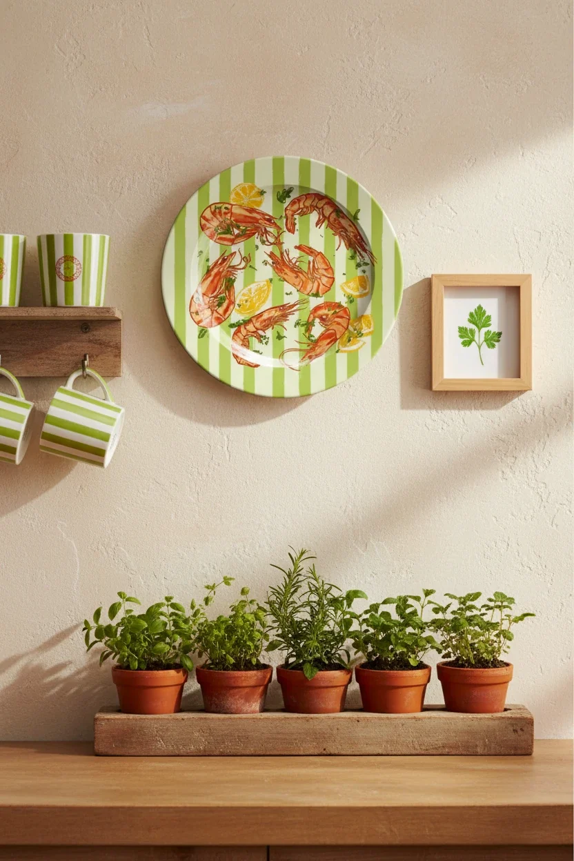 Shrimps Lime Striped Ceramic Dinner Plate By Ezbie - Image 4