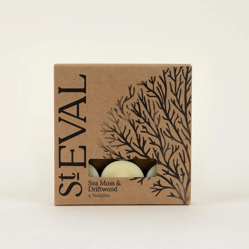 St Eval Sea Moss & Driftwood Scented Tealights, (Set Of 9)