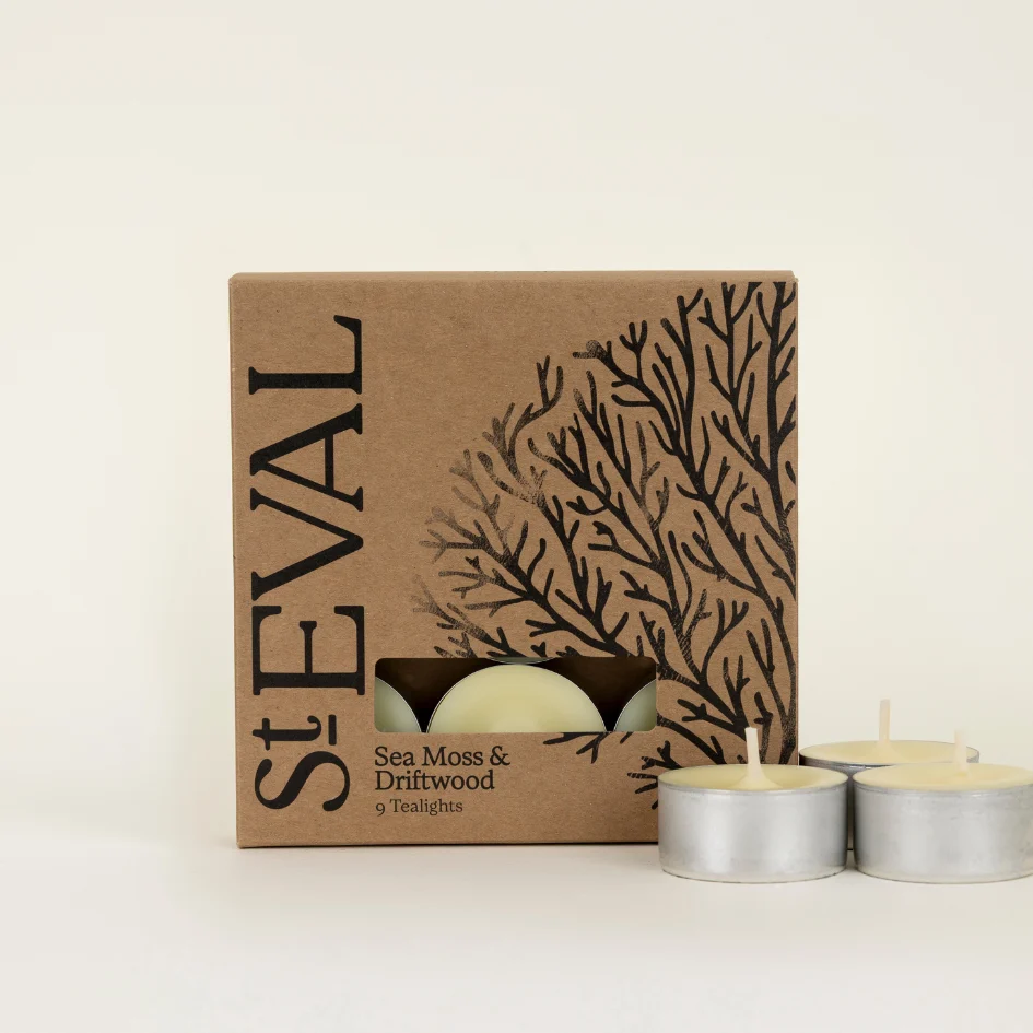St Eval Sea Moss & Driftwood Scented Tealights, (Set Of 9) - Image 2