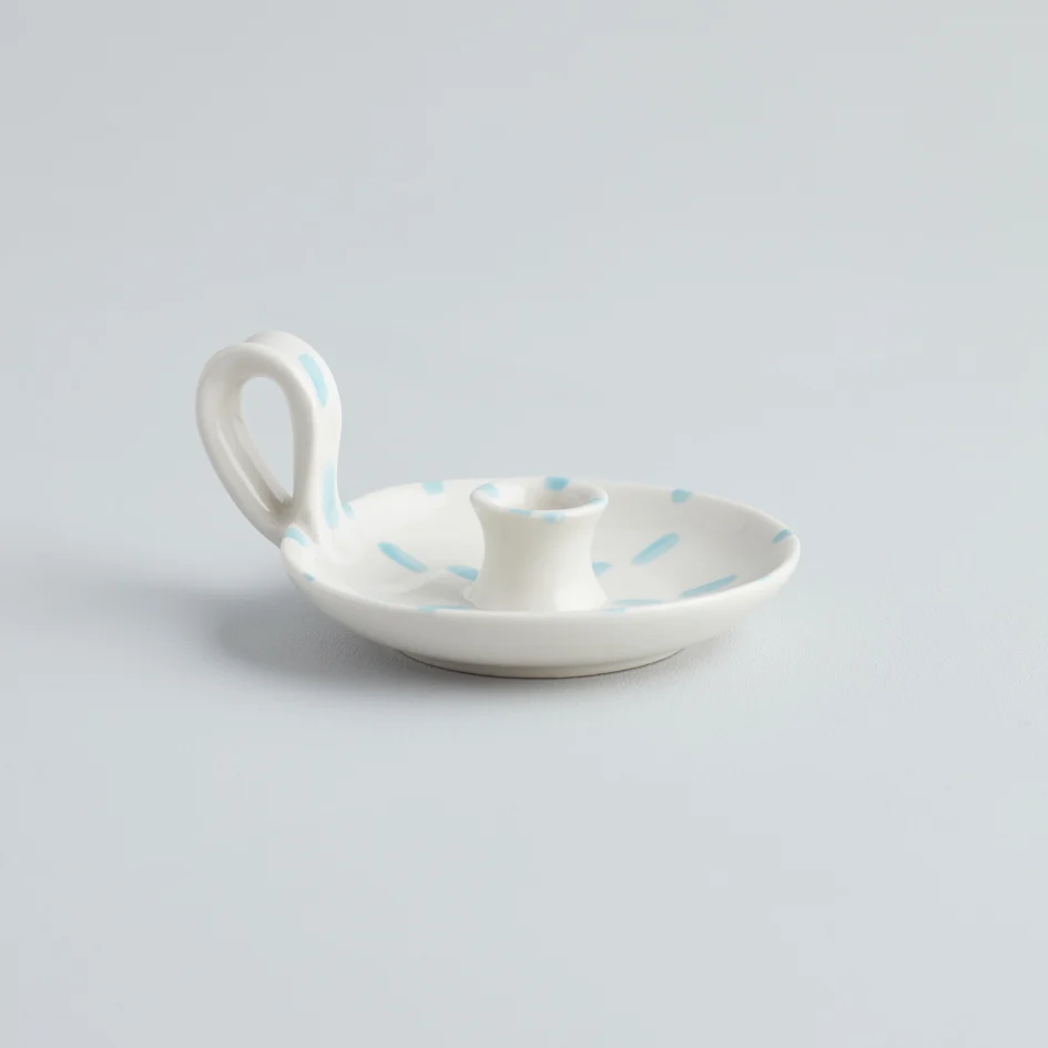 St Eval White Sky Blue Brushmarks candle holder - Image 2