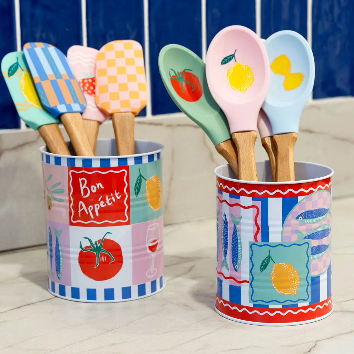 Talking Table Food Icons Silicone Spatula, Red & Green Check - Image 5