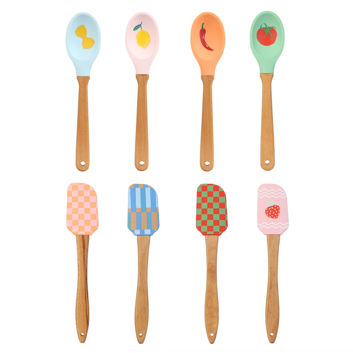 Talking Table Food Icons Silicone Spatula, Red & Green Check - Image 7