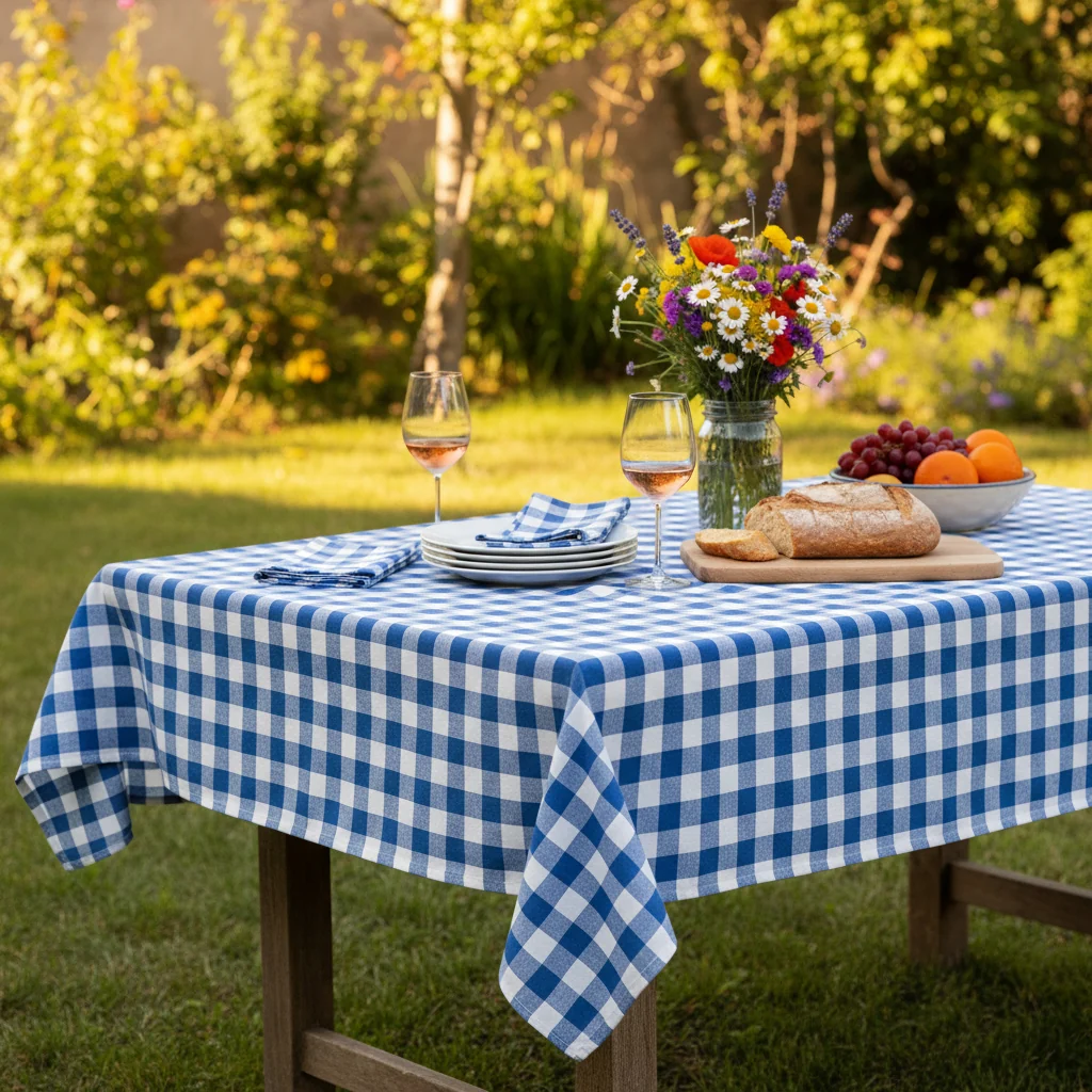 Talking Tables Bon Appetit Gingham Cotton Tablecloth, Blue