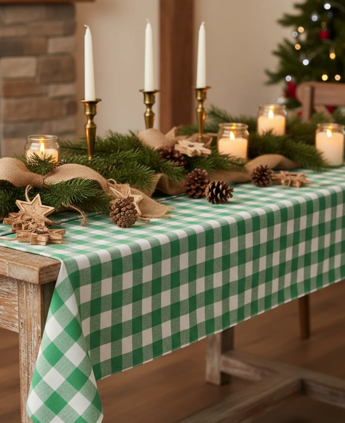 Talking Tables Bon Appetit Gingham Cotton Tablecloth, Green - Image 3