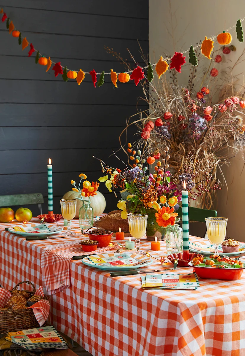 Talking Tables Bon Appetit Gingham Cotton Tablecloth, Orange - Image 4