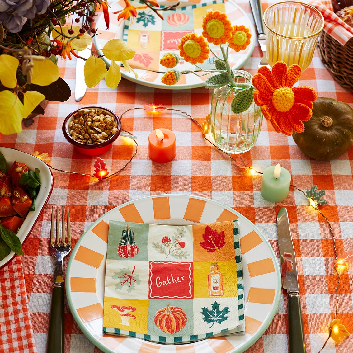 Talking Tables Bon Appetit Gingham Cotton Tablecloth, Orange - Image 5