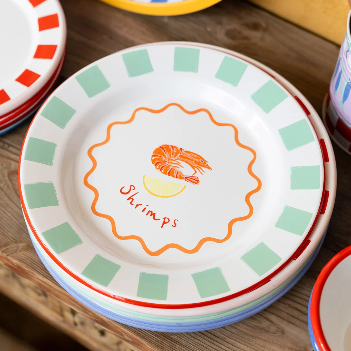 Talking Tables Bon Appetit Shrimp Enamel Dinner Plate, (25CM) - Image 2