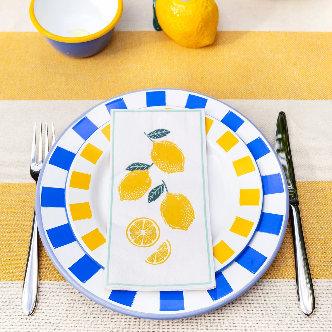 Talking Tables Lemon Long Lunch Paper Napkins ( 16 Pack) - Image 3