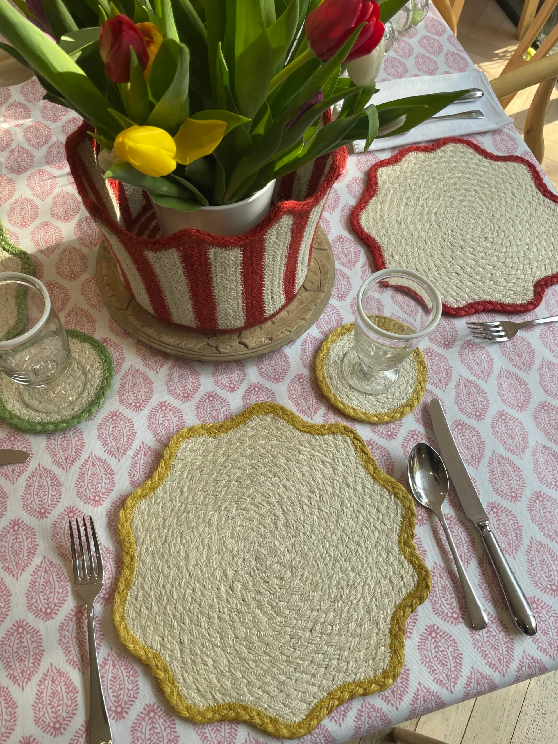 The Braided Rug Company Jute Coasters, Mixed Tulip  (Set Of 6) - Image 5