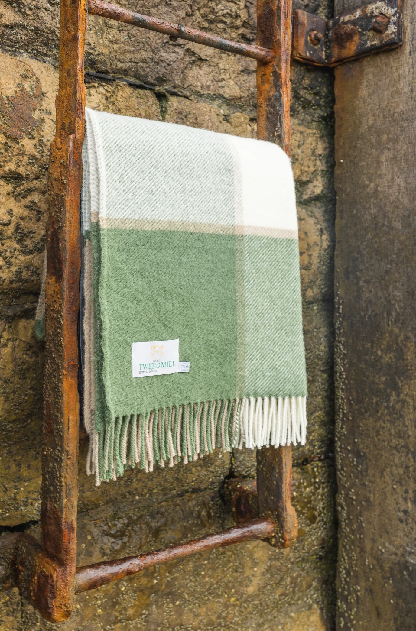 Tweedmill Block Check Pure New Wool Throw, Olive - Image 3