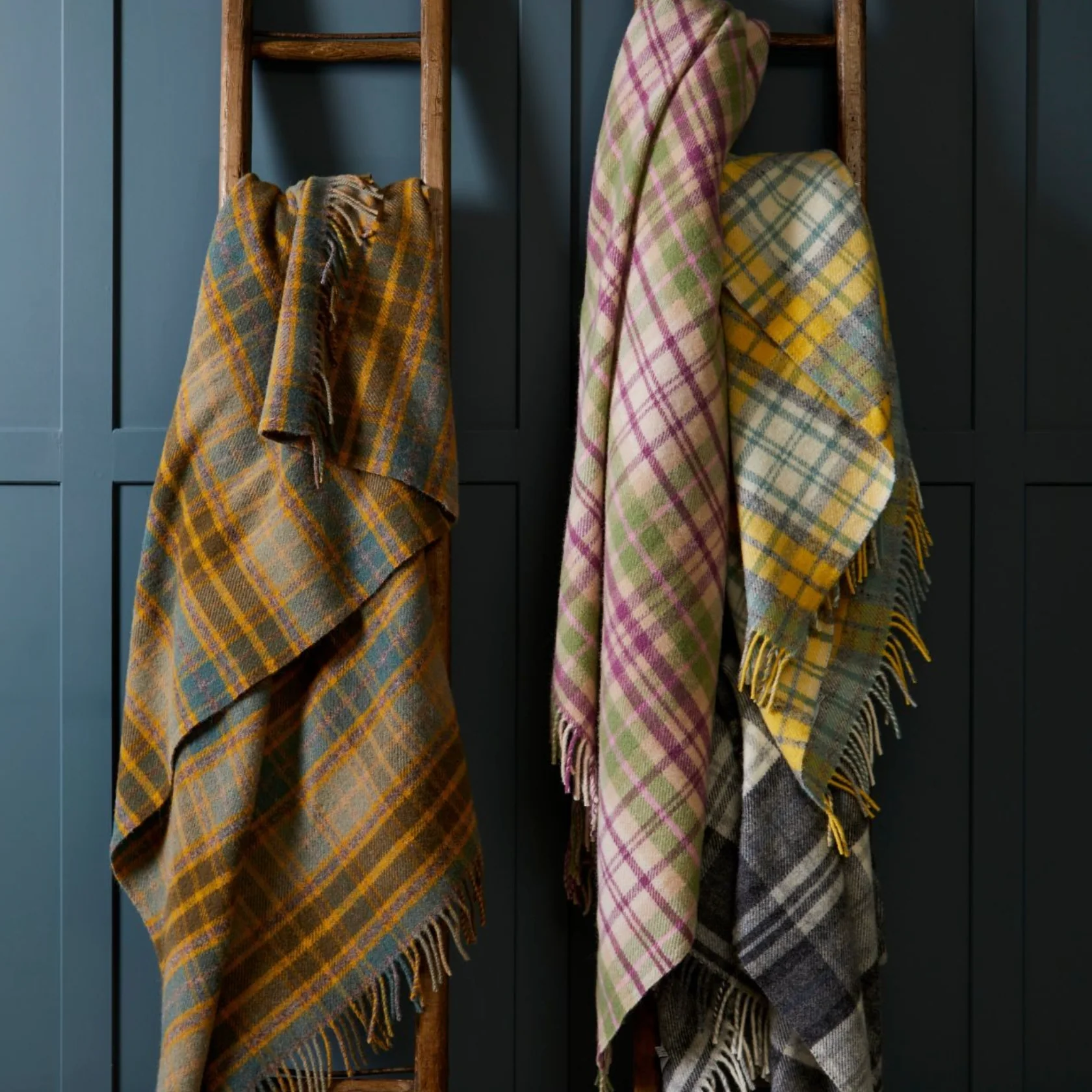 Tweedmill Cottage Check Pure New Wool Throw, Pink - Image 4