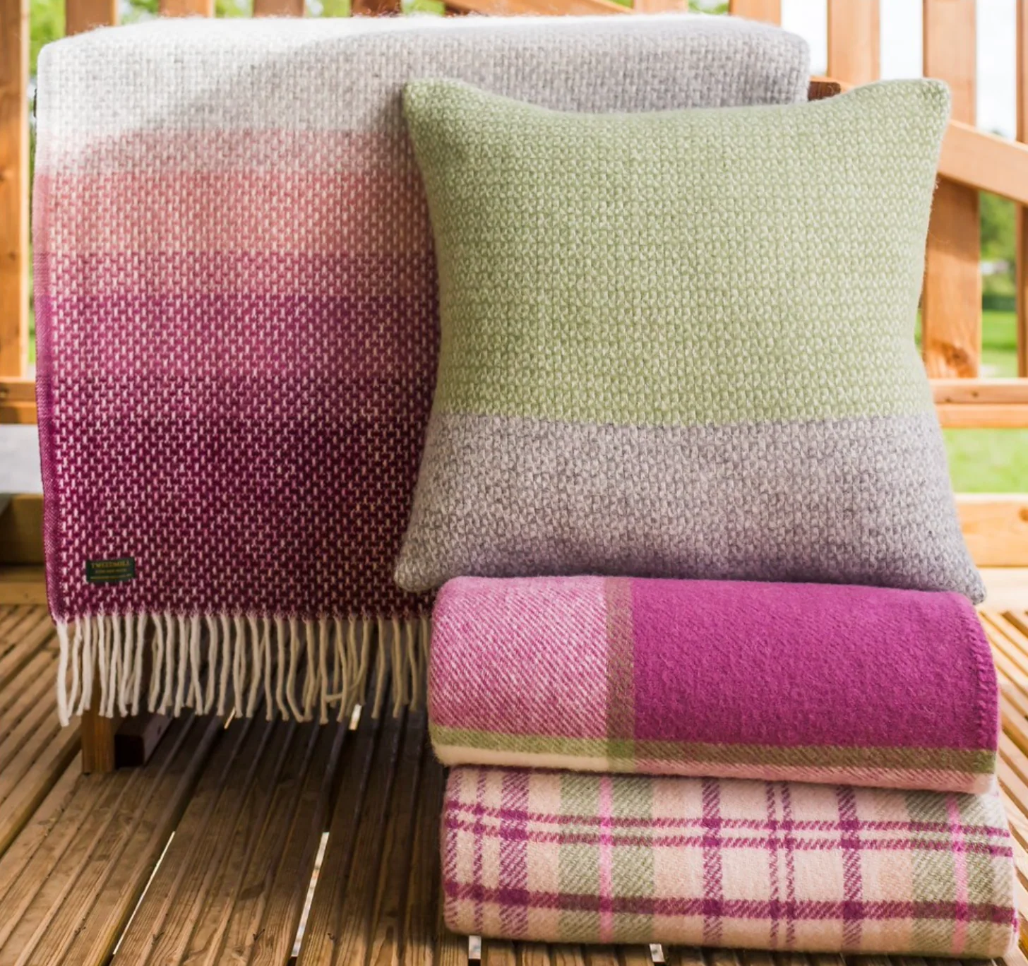 Tweedmill Cottage Check Pure New Wool Throw, Pink - Image 5