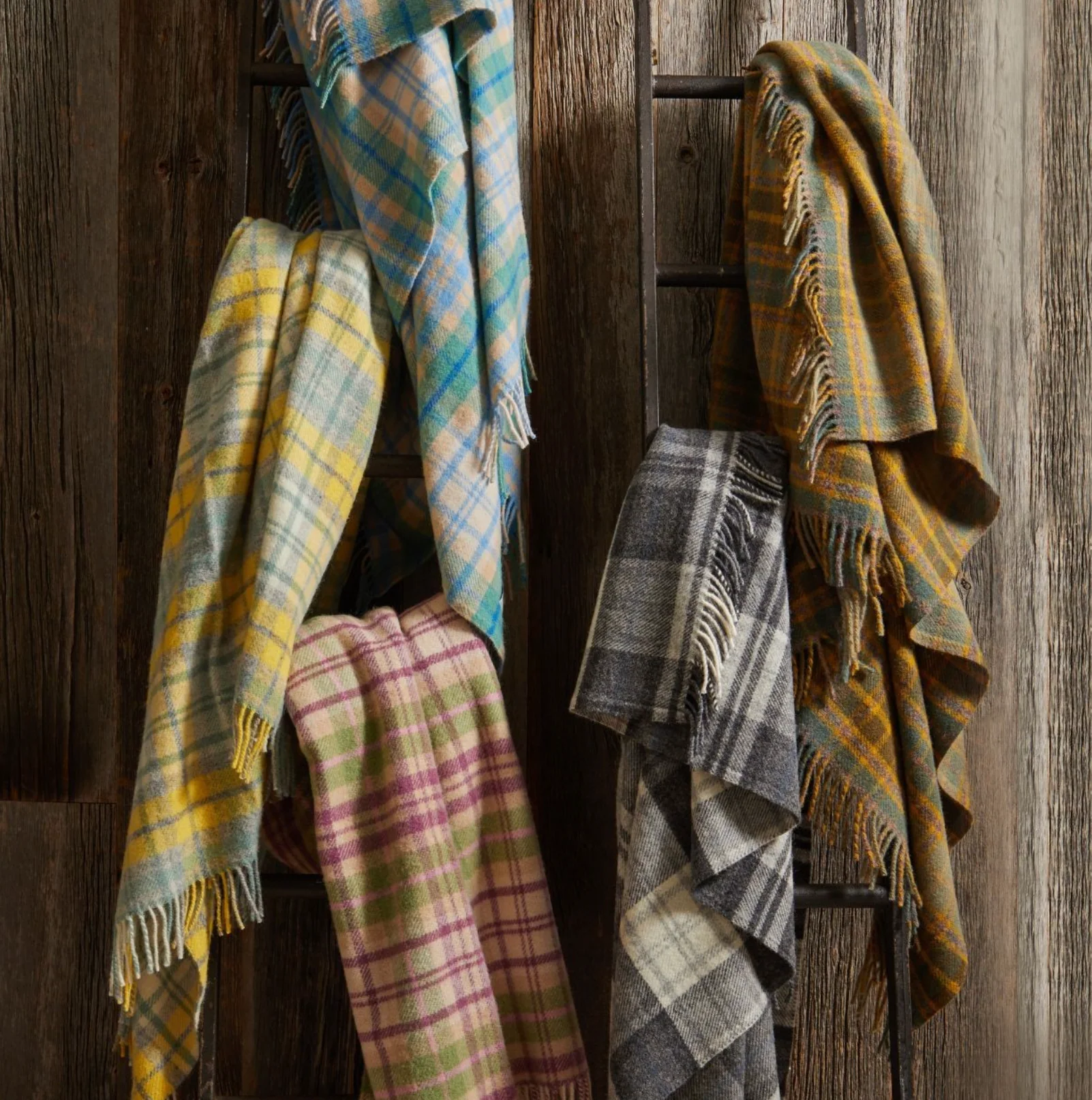 Tweedmill Cottage Check Pure New Wool Throw, Blue - Image 4