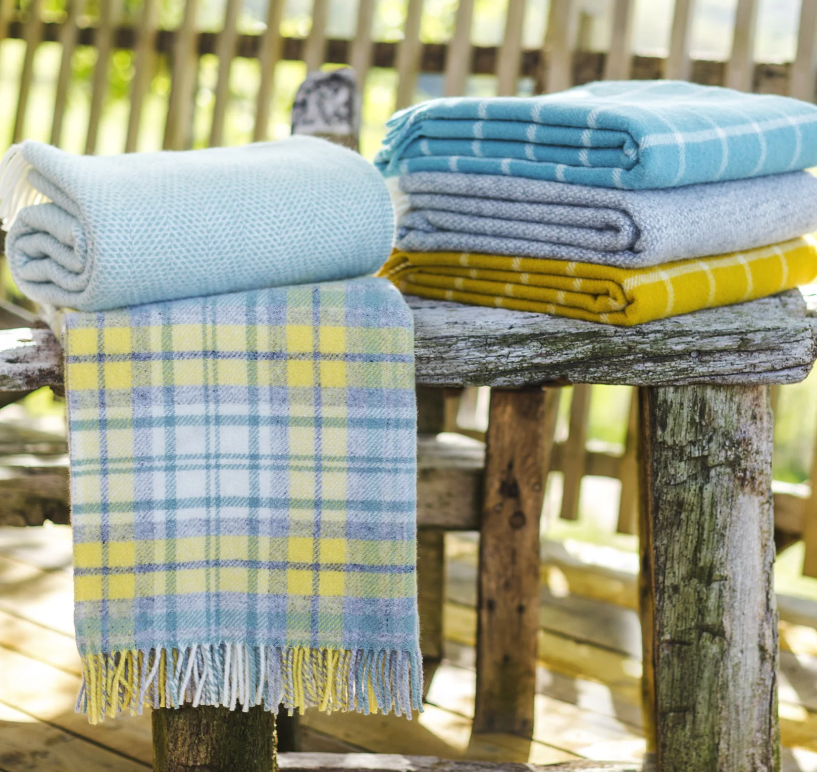 Tweedmill Cottage Check Pure New Wool Throw, Ocean - Image 3