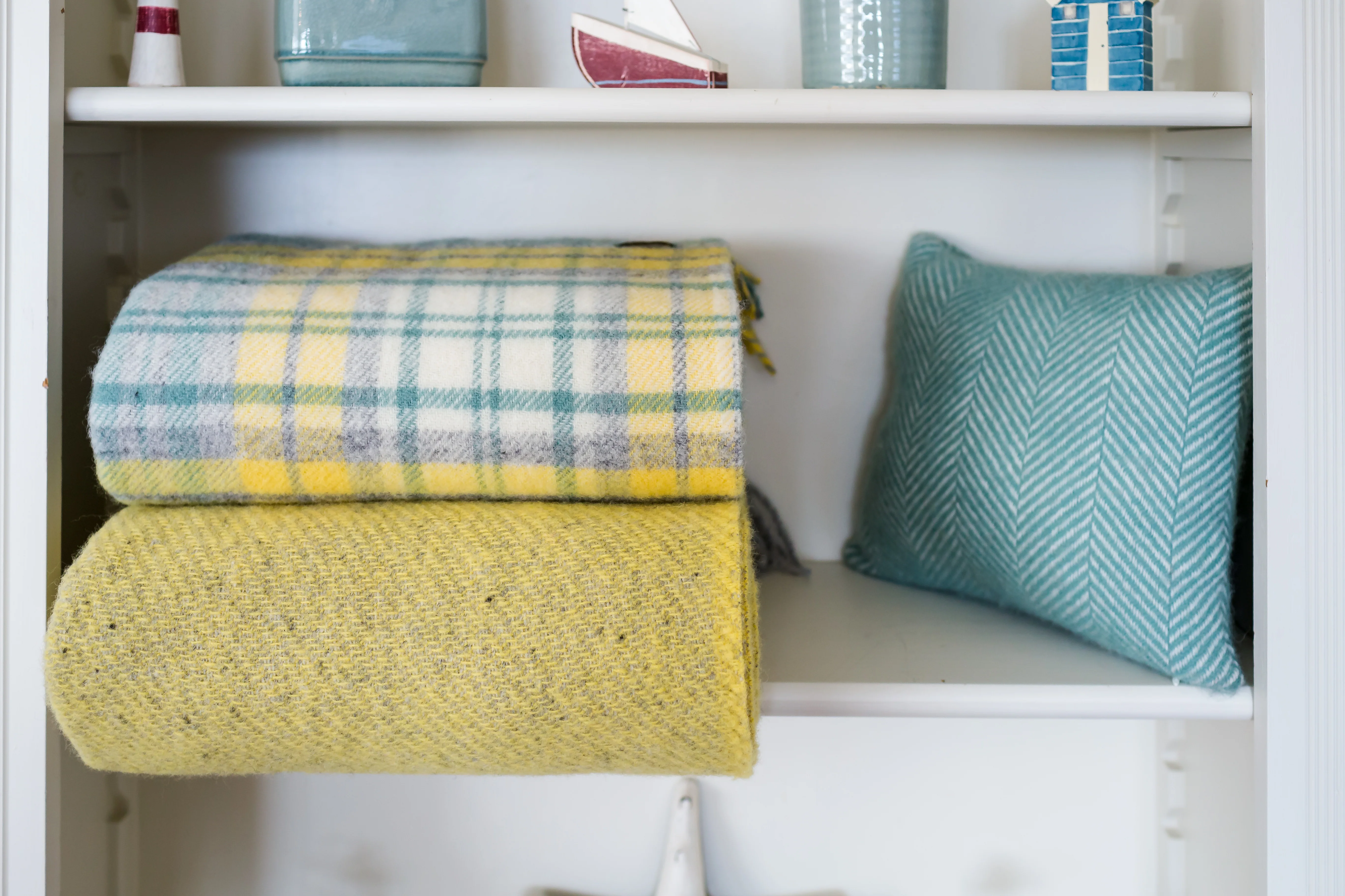 Tweedmill Cottage Check Pure New Wool Throw, Ocean - Image 4