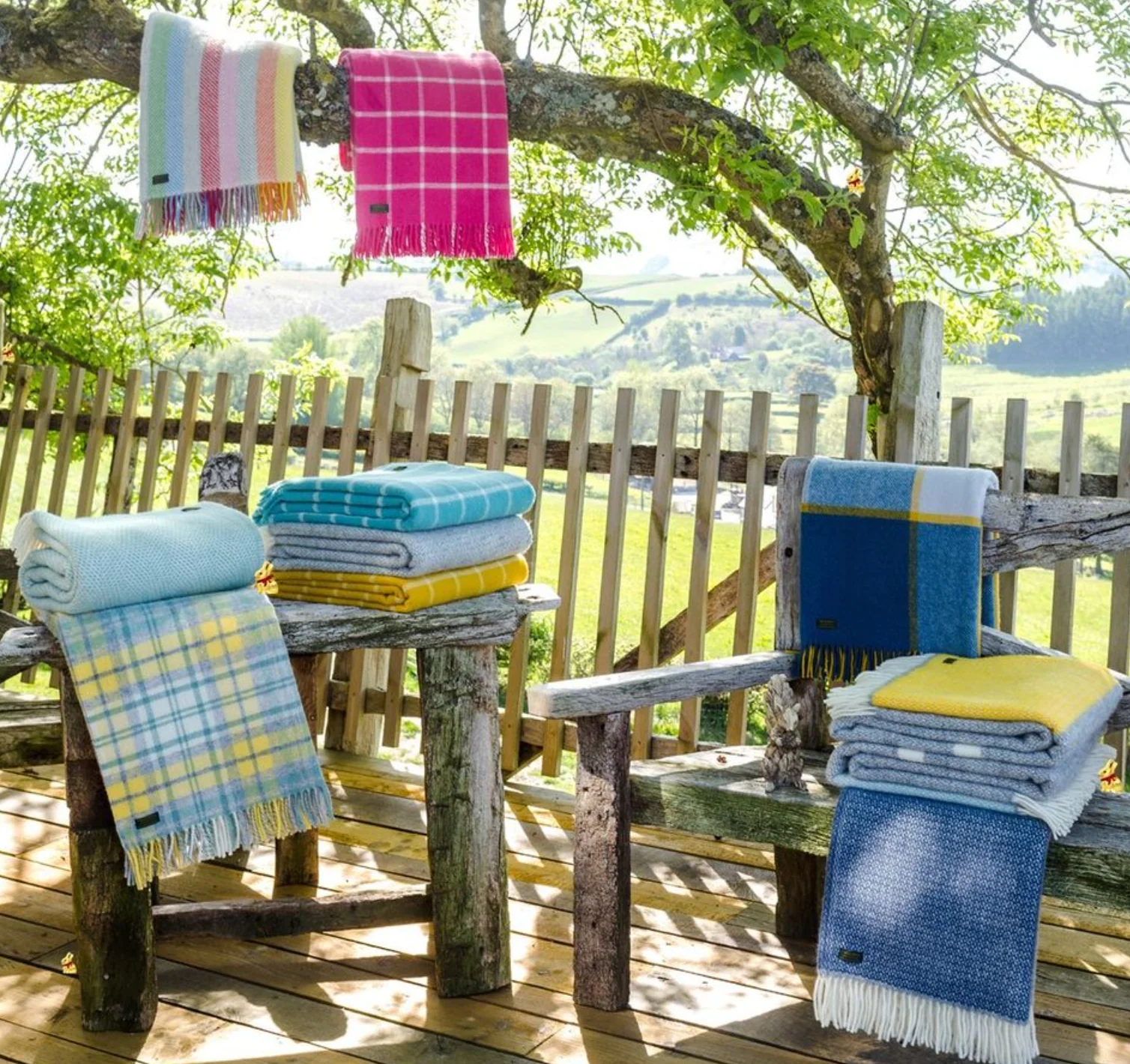 Tweedmill Cottage Check Pure New Wool Throw, Ocean - Image 5
