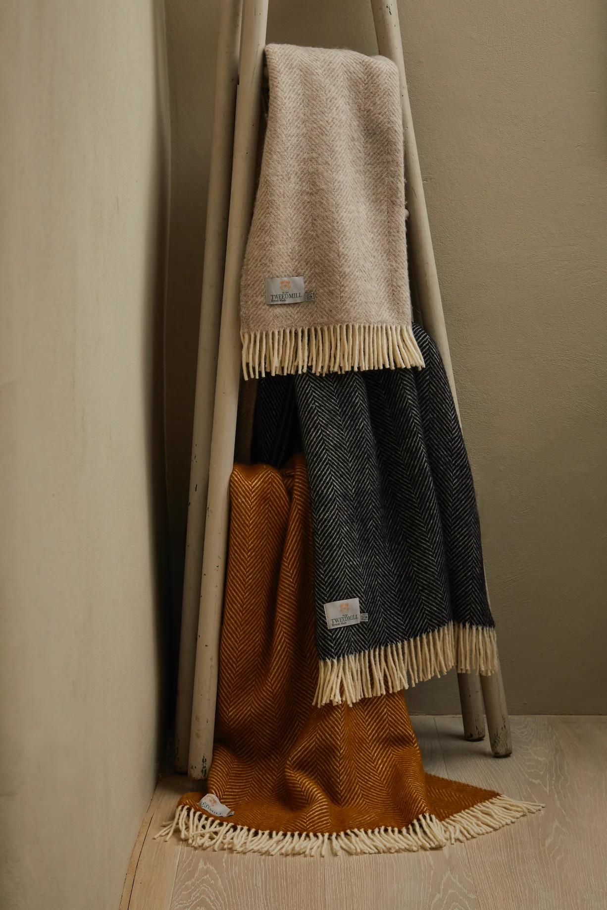 Tweedmill Fishbone Pure New Wool Throw, Navy - Image 8