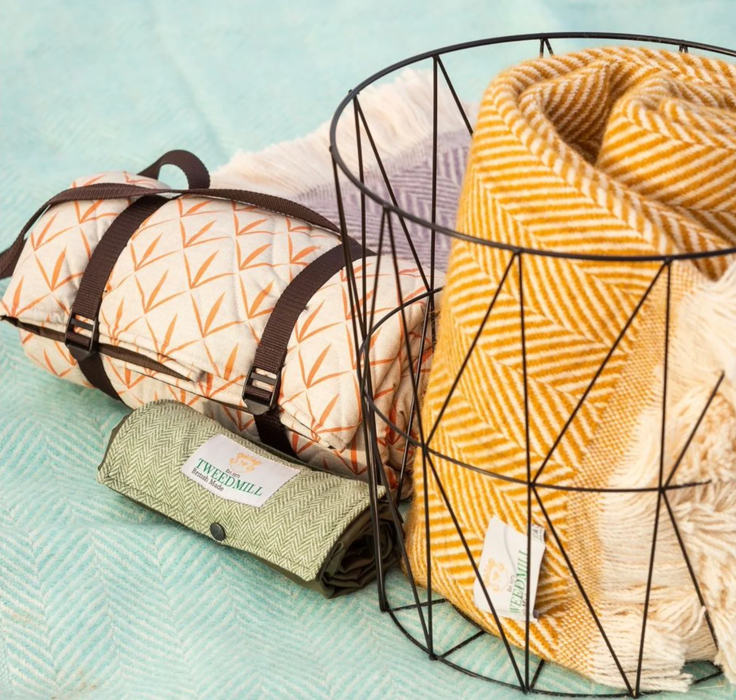 Tweedmill Fishbone Pure New Wool Throw, Sea Green - Image 4
