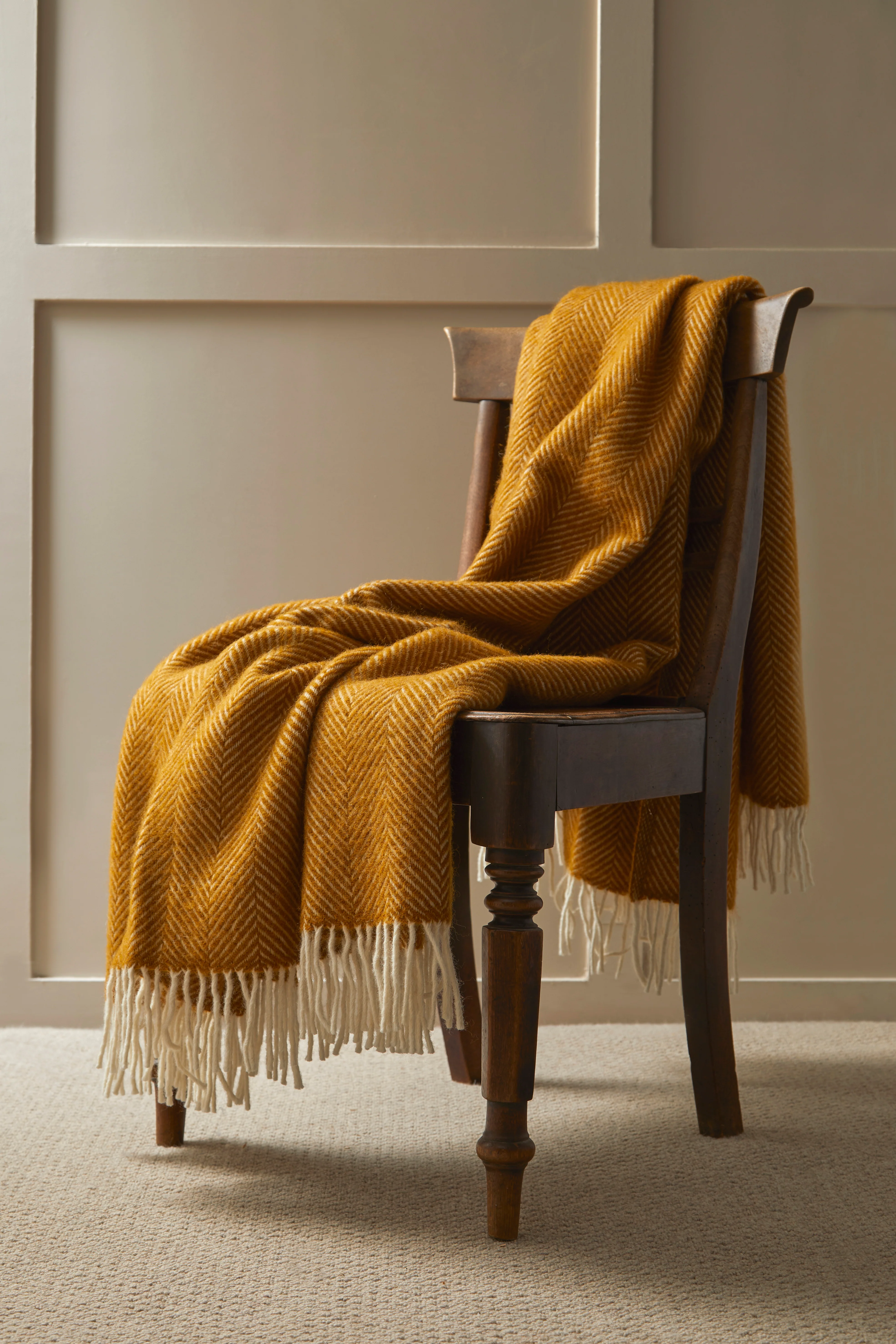 Tweedmill Fishbone Pure New Wool Throw, English Mustard - Image 4