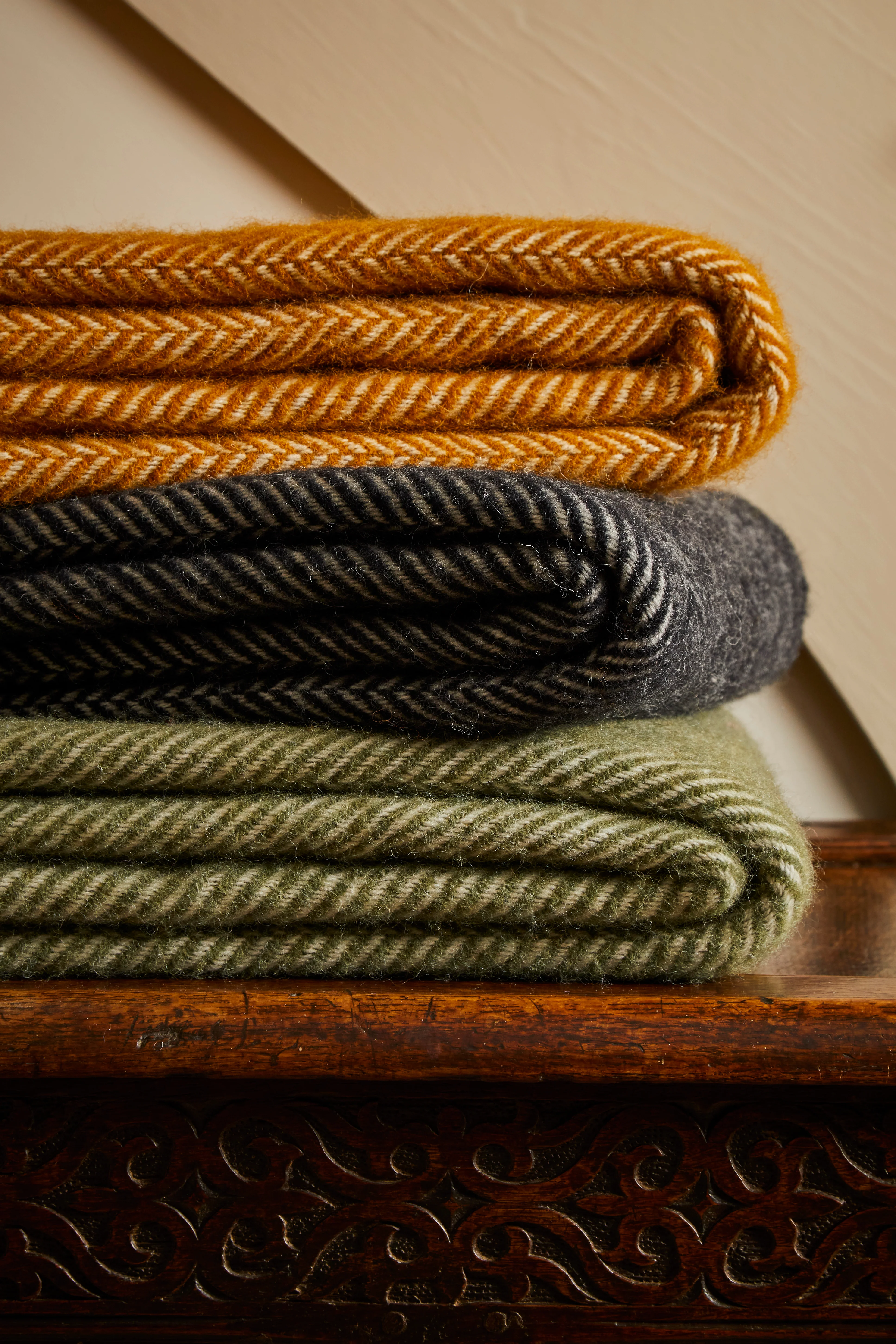 Tweedmill Fishbone Pure New Wool Throw, English Mustard - Image 5