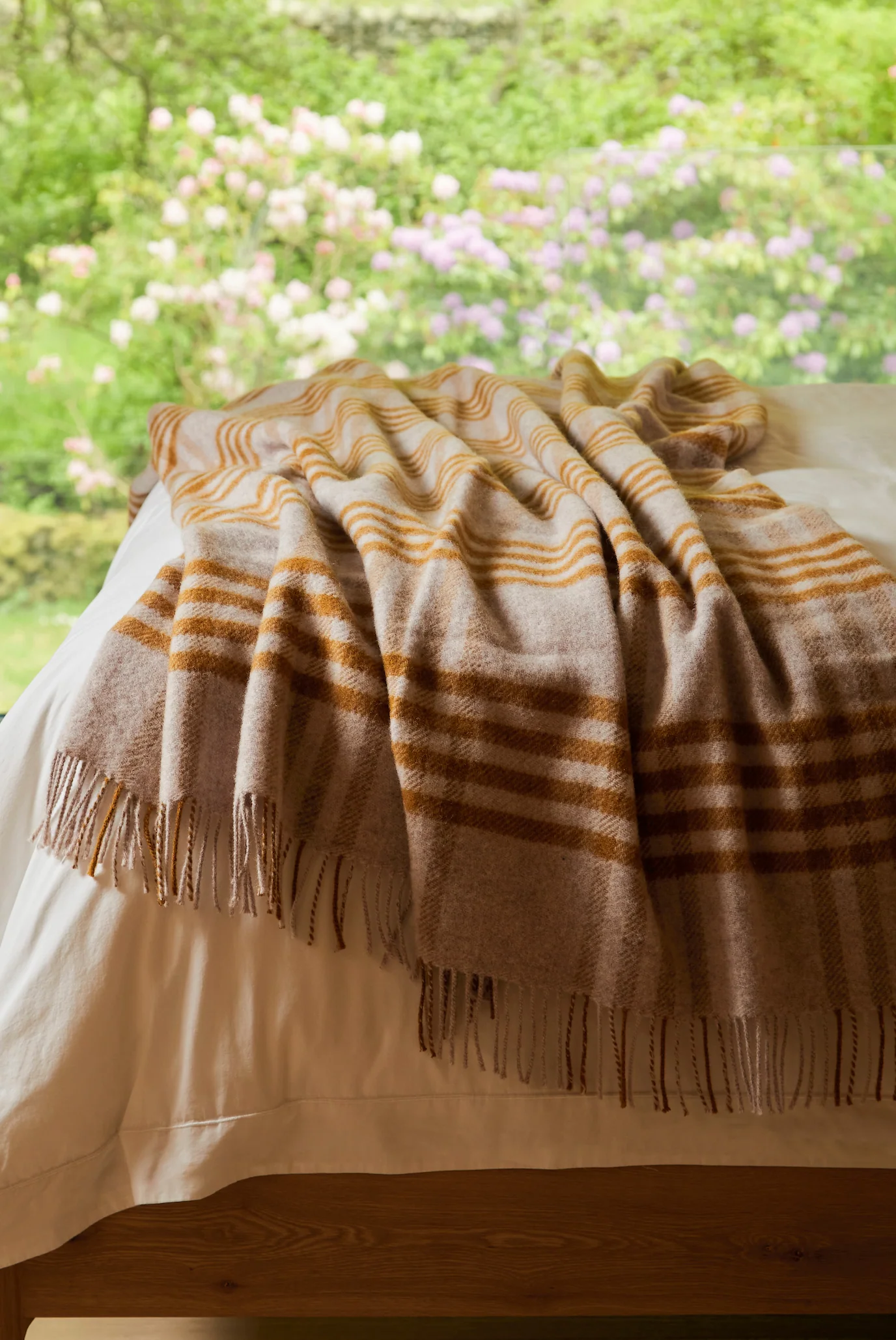 Tweedmill Hex Check Pure New Wool Throw, English Mustard - Image 7