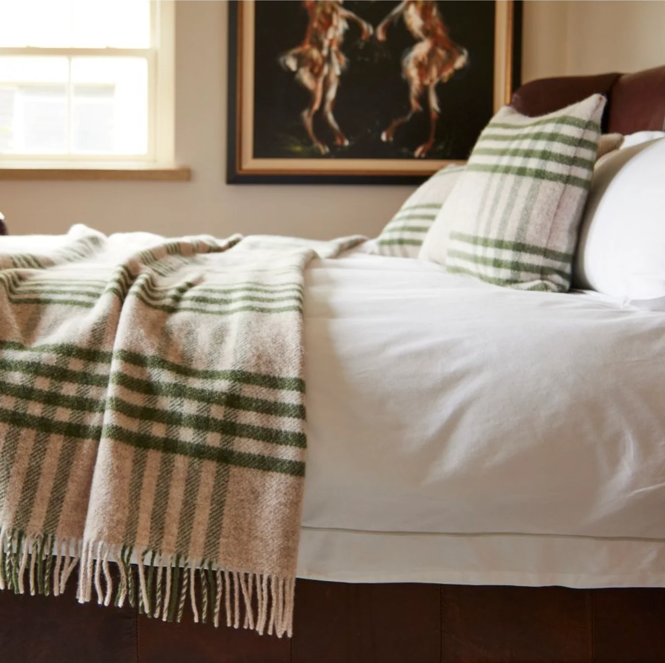 Tweedmill Hex Check Pure New Wool Throw, Olive Green - Image 5