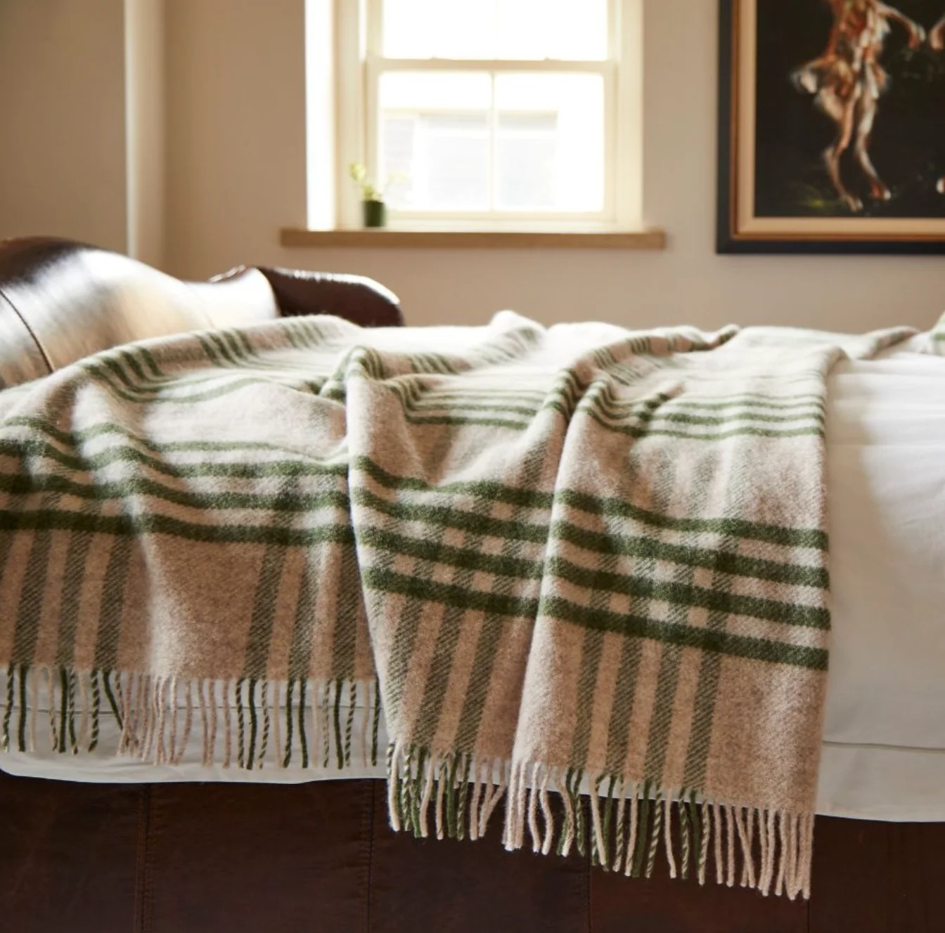 Tweedmill Hex Check Pure New Wool Throw, Olive Green - Image 6