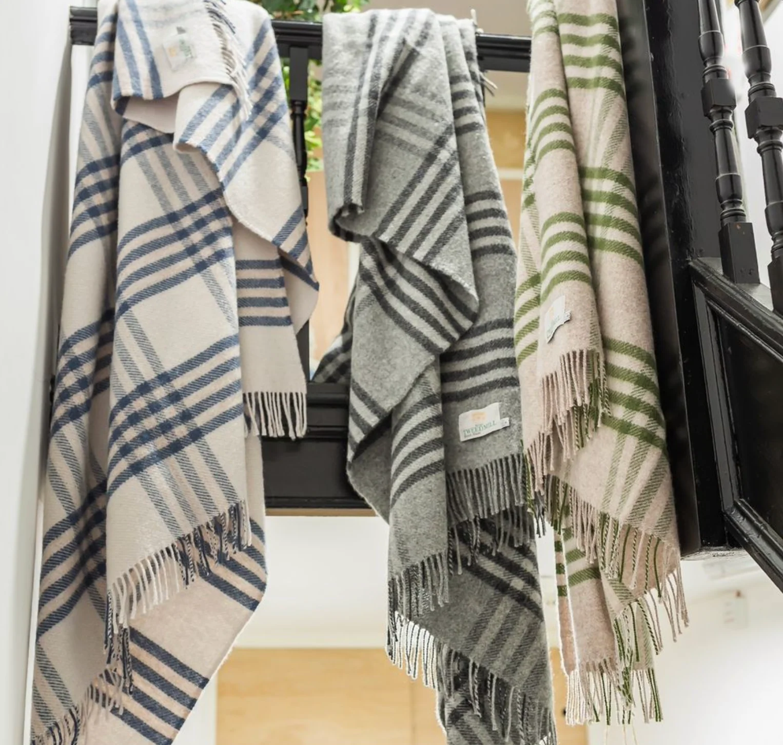 Tweedmill Hex Check Pure New Wool Throw, Slate Blue - Image 3
