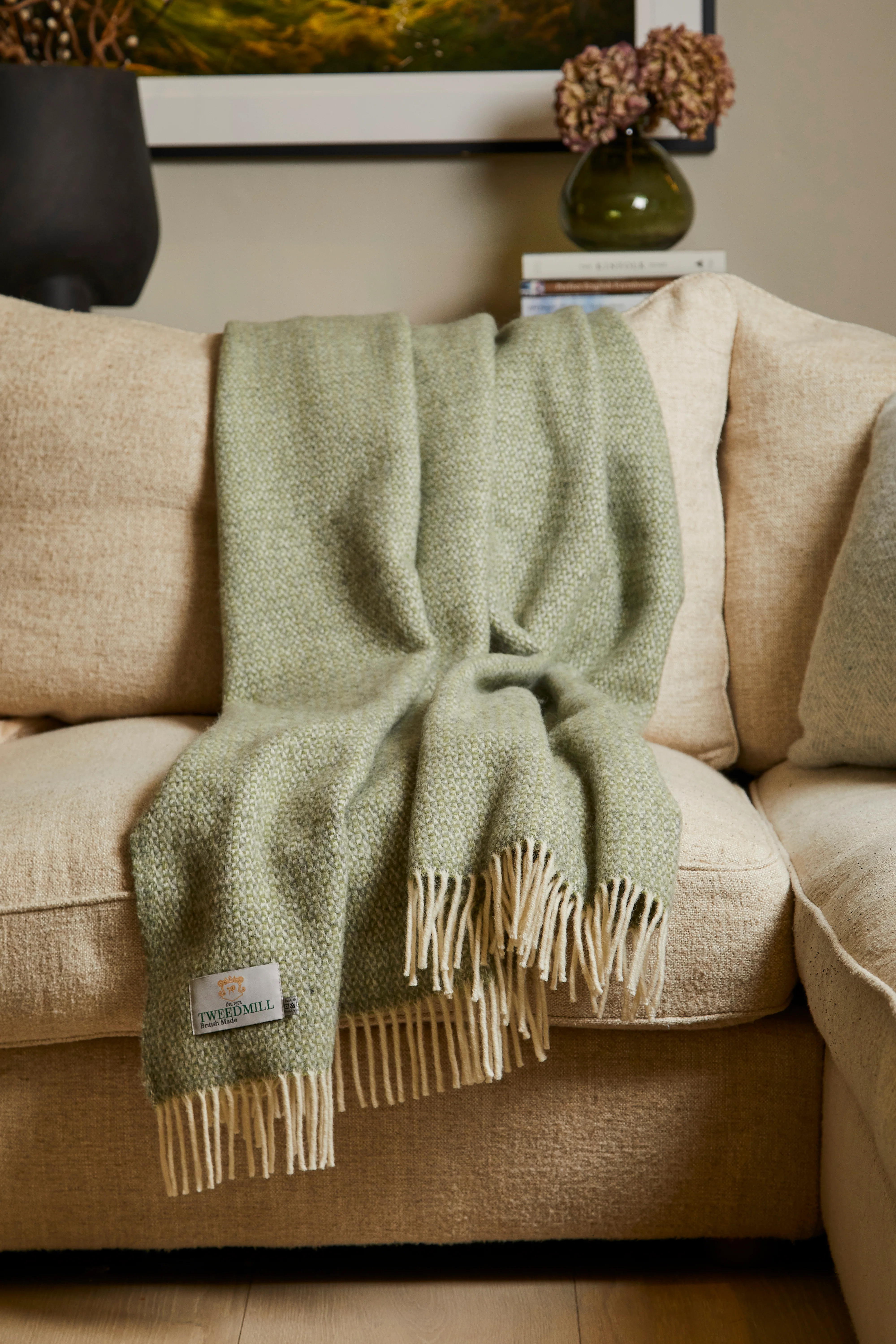 Tweedmill Illusion Pure New Wool Throw, Green & Grey - Image 4