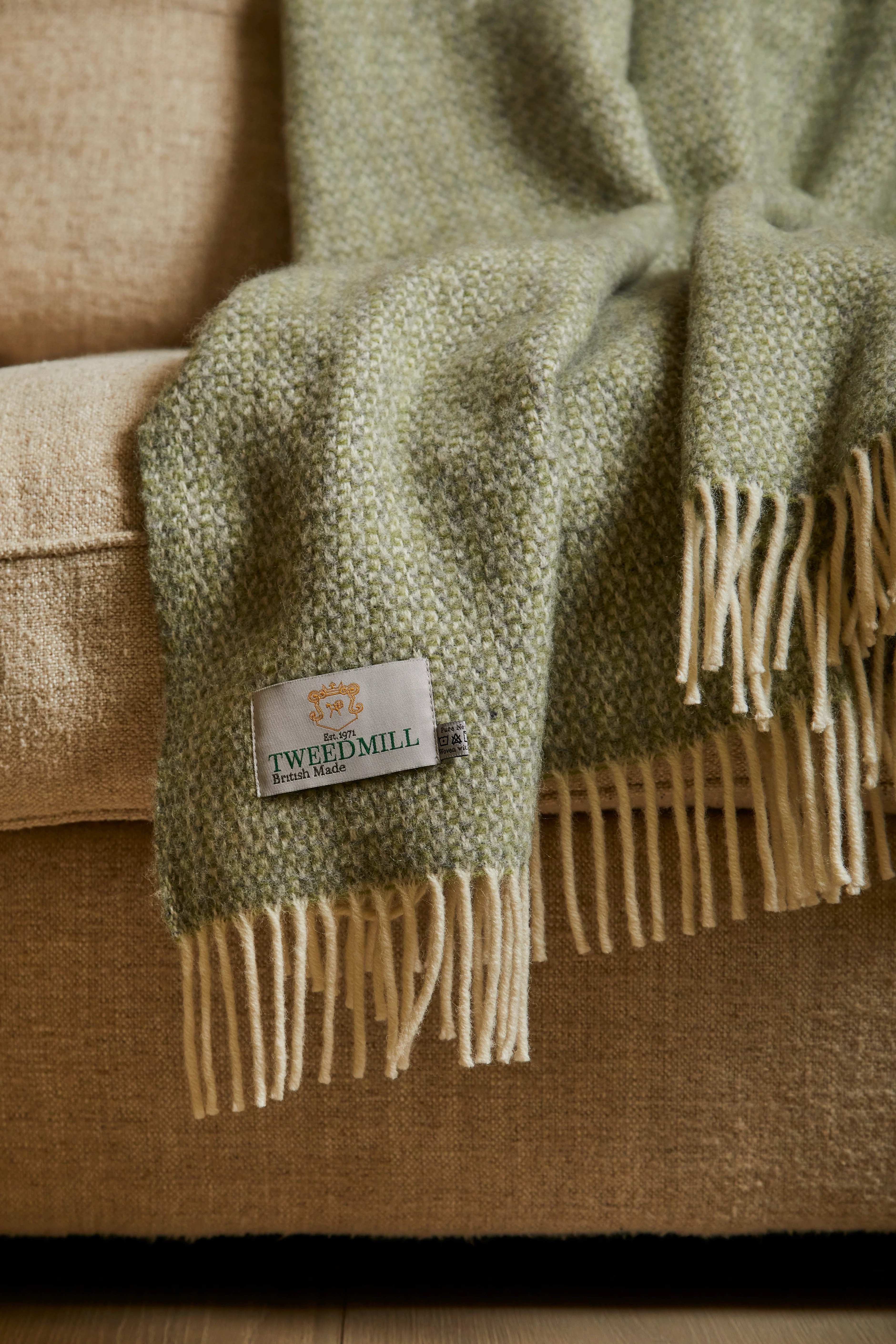 Tweedmill Illusion Pure New Wool Throw, Green & Grey - Image 5