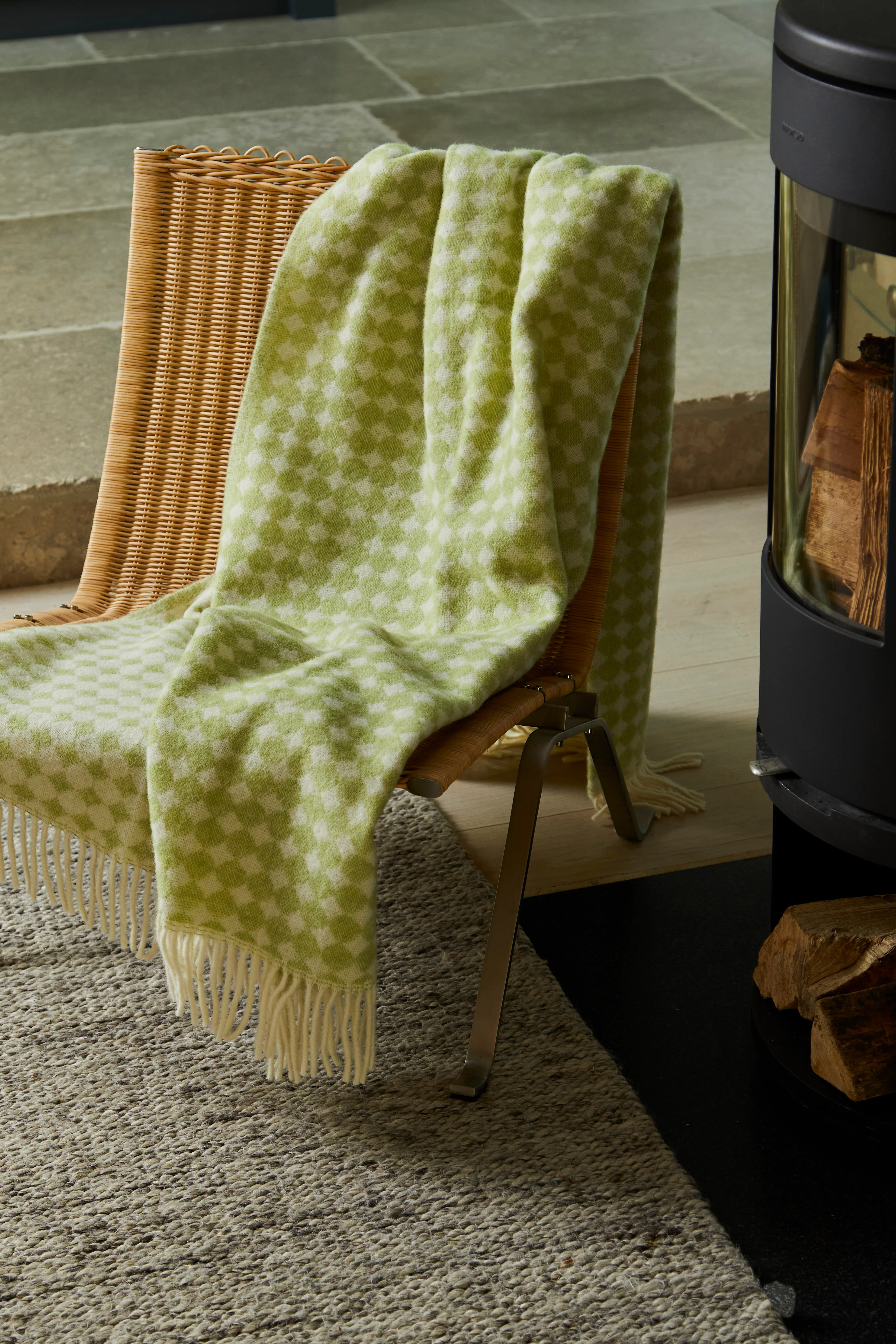 Tweedmill Jacquard Spot Pure New Wool Reversible Throw, Apple Green - Image 4