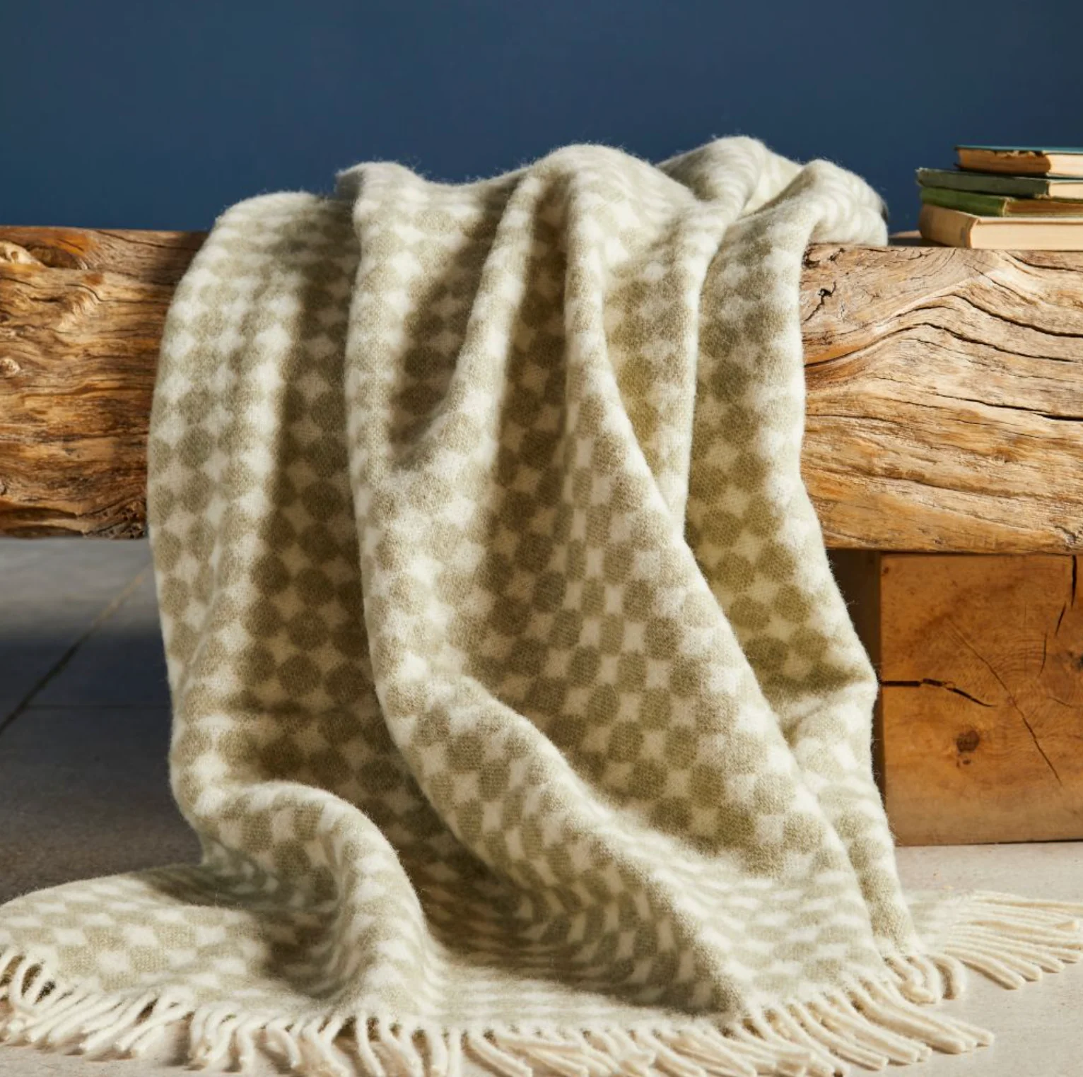 Tweedmill Jacquard Spot Pure New Wool Reversible Throw, Apple Green - Image 7