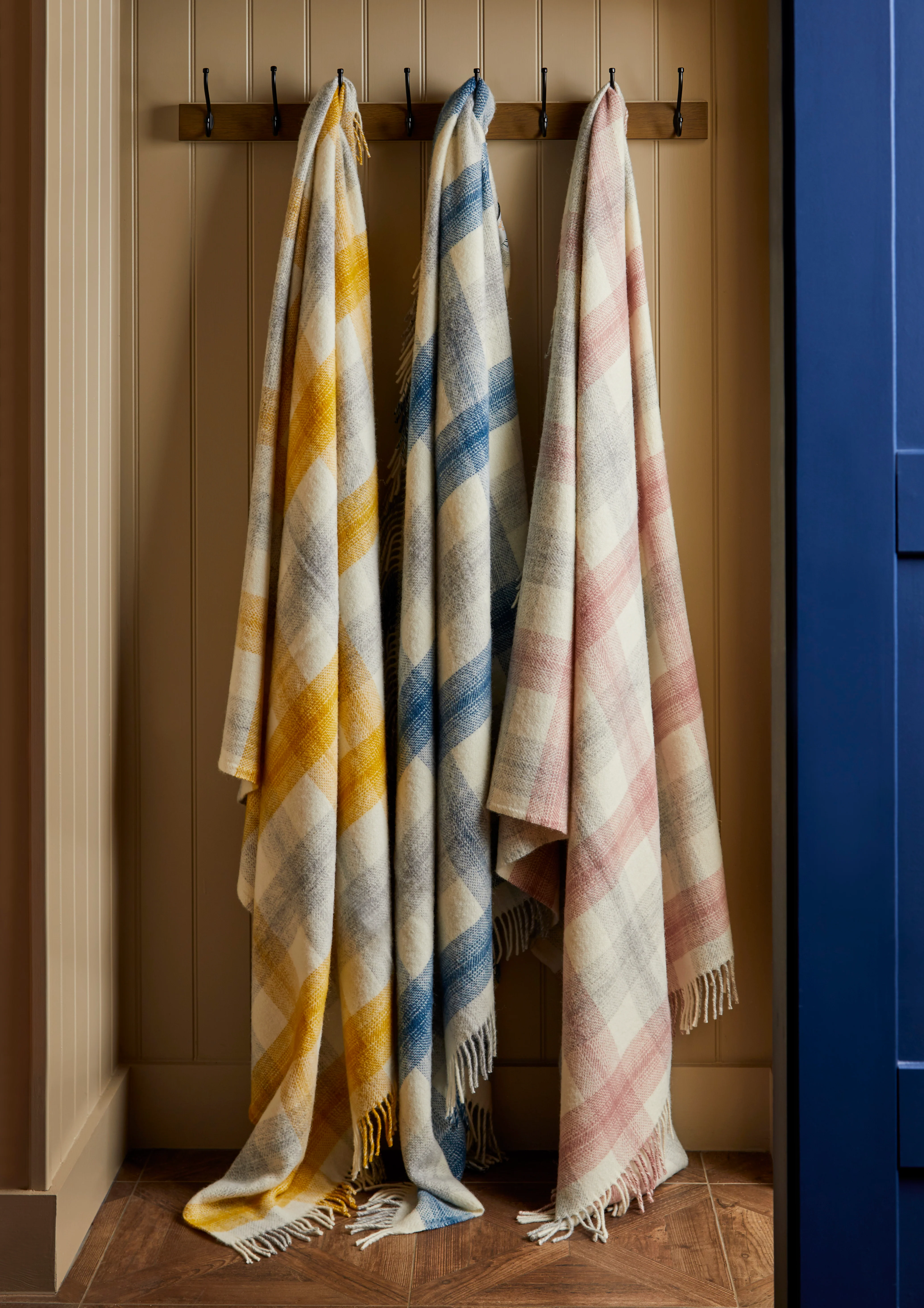 Tweedmill Meadow Check Pure New Wool Throw, Dusty Pink - Image 3