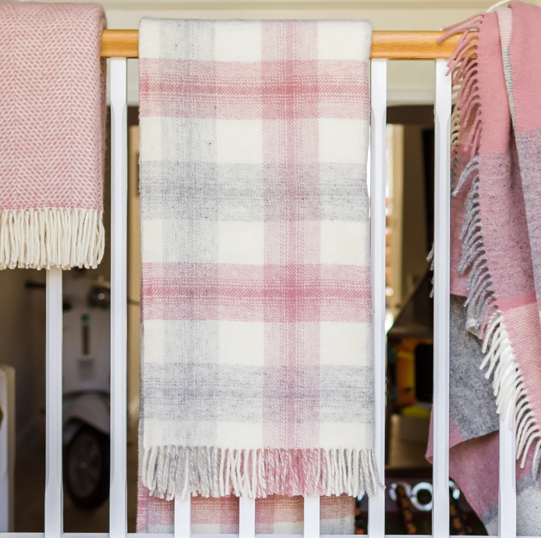 Tweedmill Meadow Check Pure New Wool Throw, Dusty Pink - Image 4