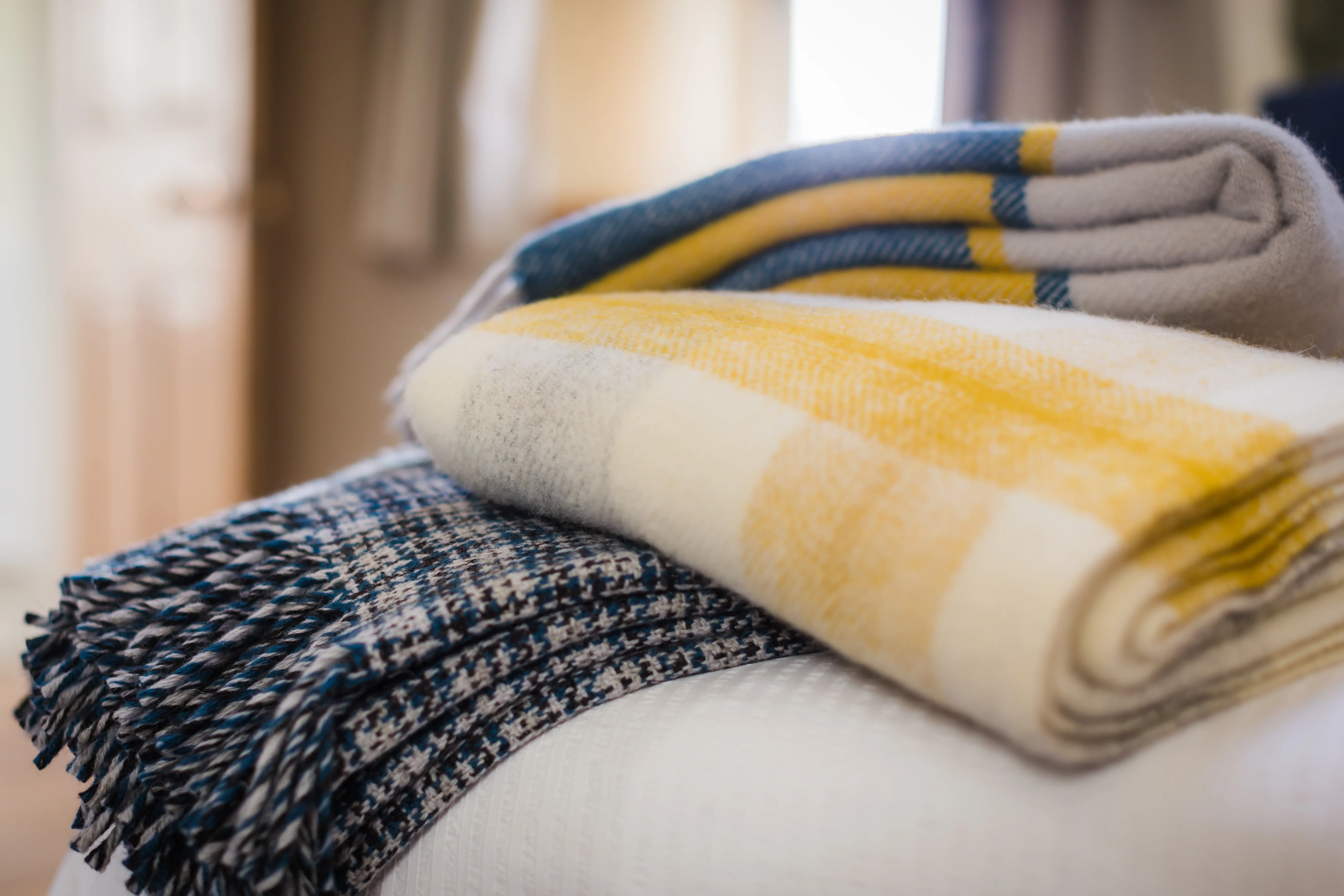 Tweedmill Meadow Check Pure New Wool Throw, Yellow - Image 5