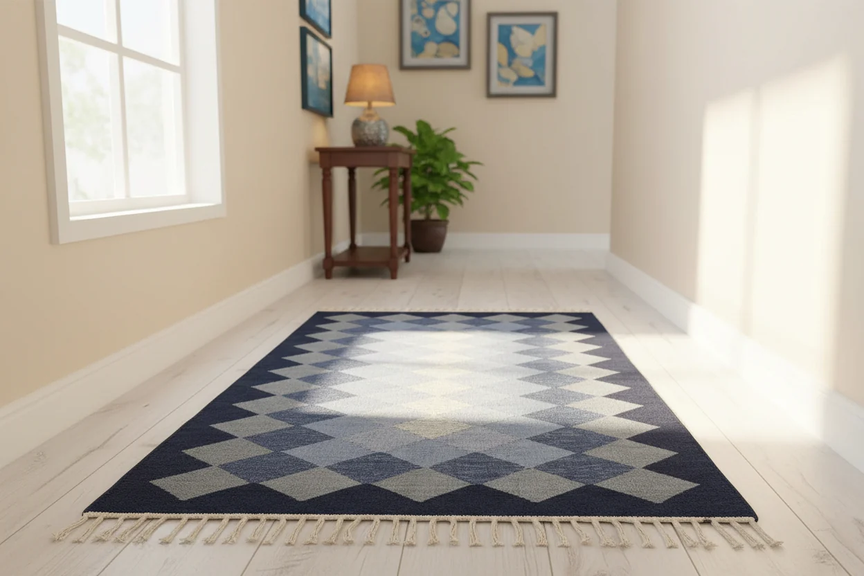 Walton & Co Argyll Cotton Rug, Blue - Image 3