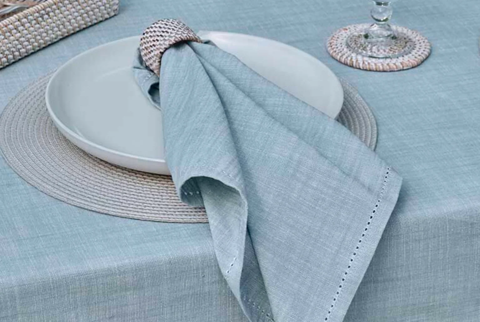 Walton & Co Chambray Cotton Tablecloth, Sky - Image 2