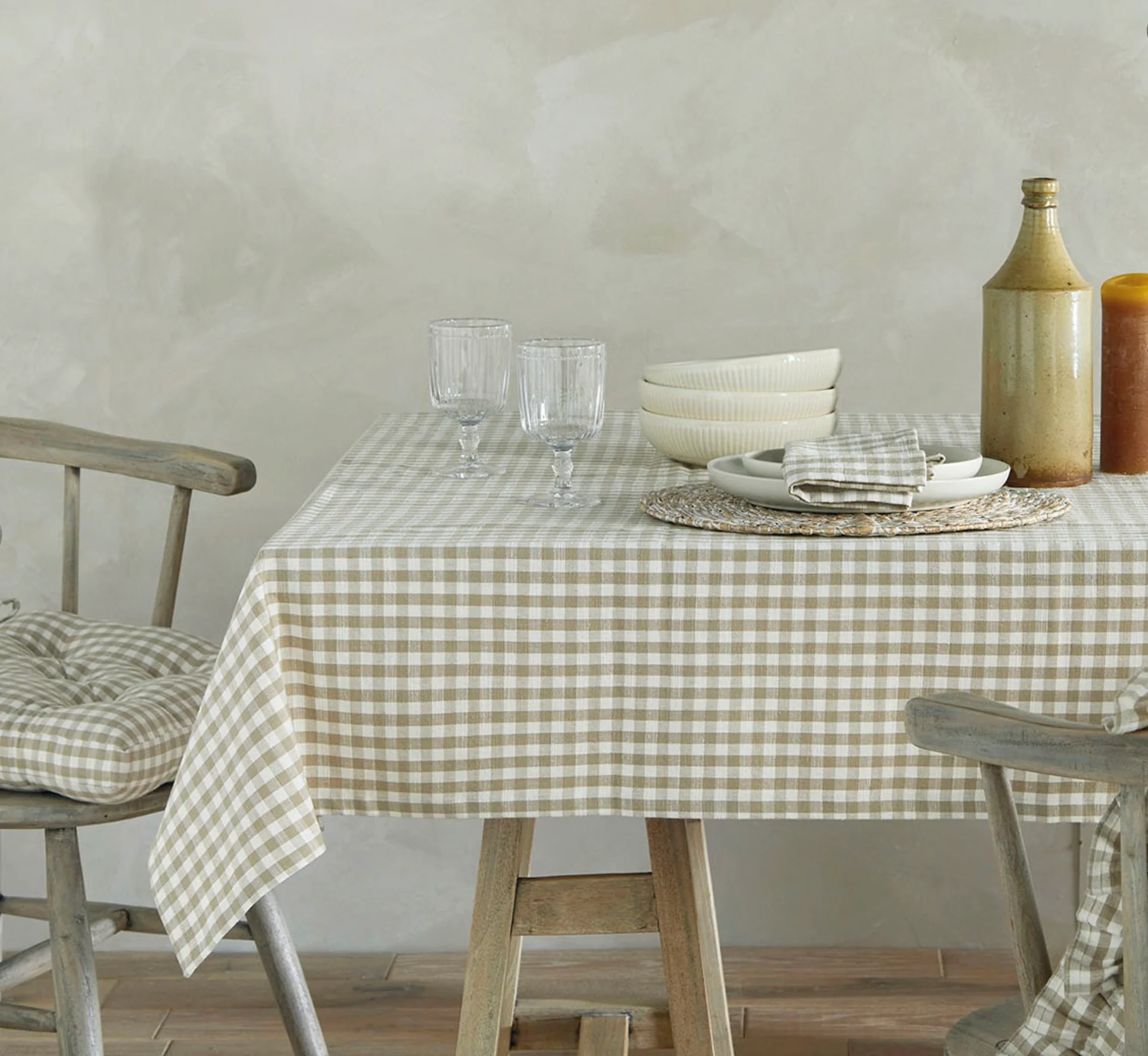Walton & Co Gingham Cotton Tablecloth, Pale Olive - Image 2
