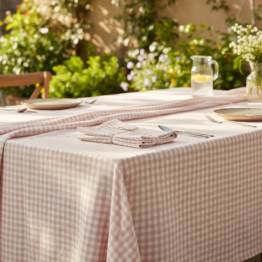 Walton & Co Gingham Cotton Tablecloth, Plaster Plink - Image 2