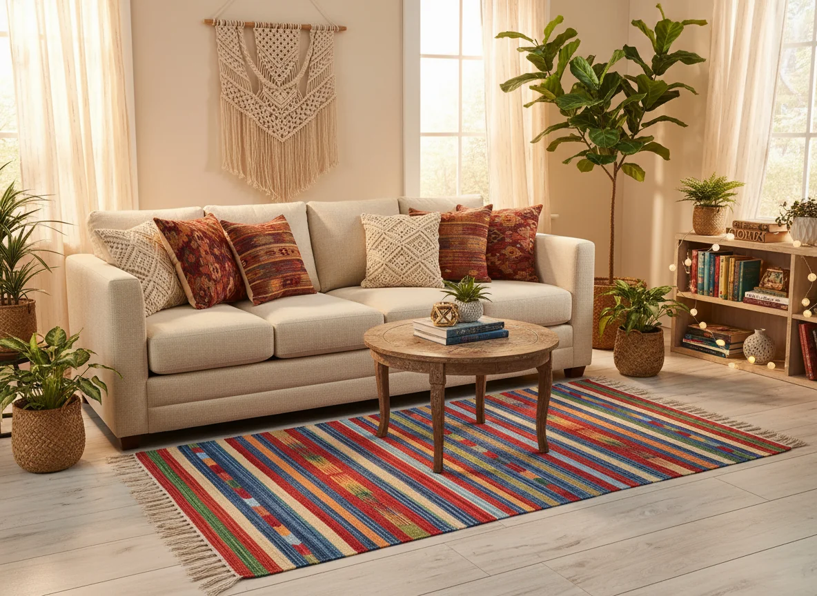 Walton & Co Kilim Narrow Stripe Cotton Rug - Image 4