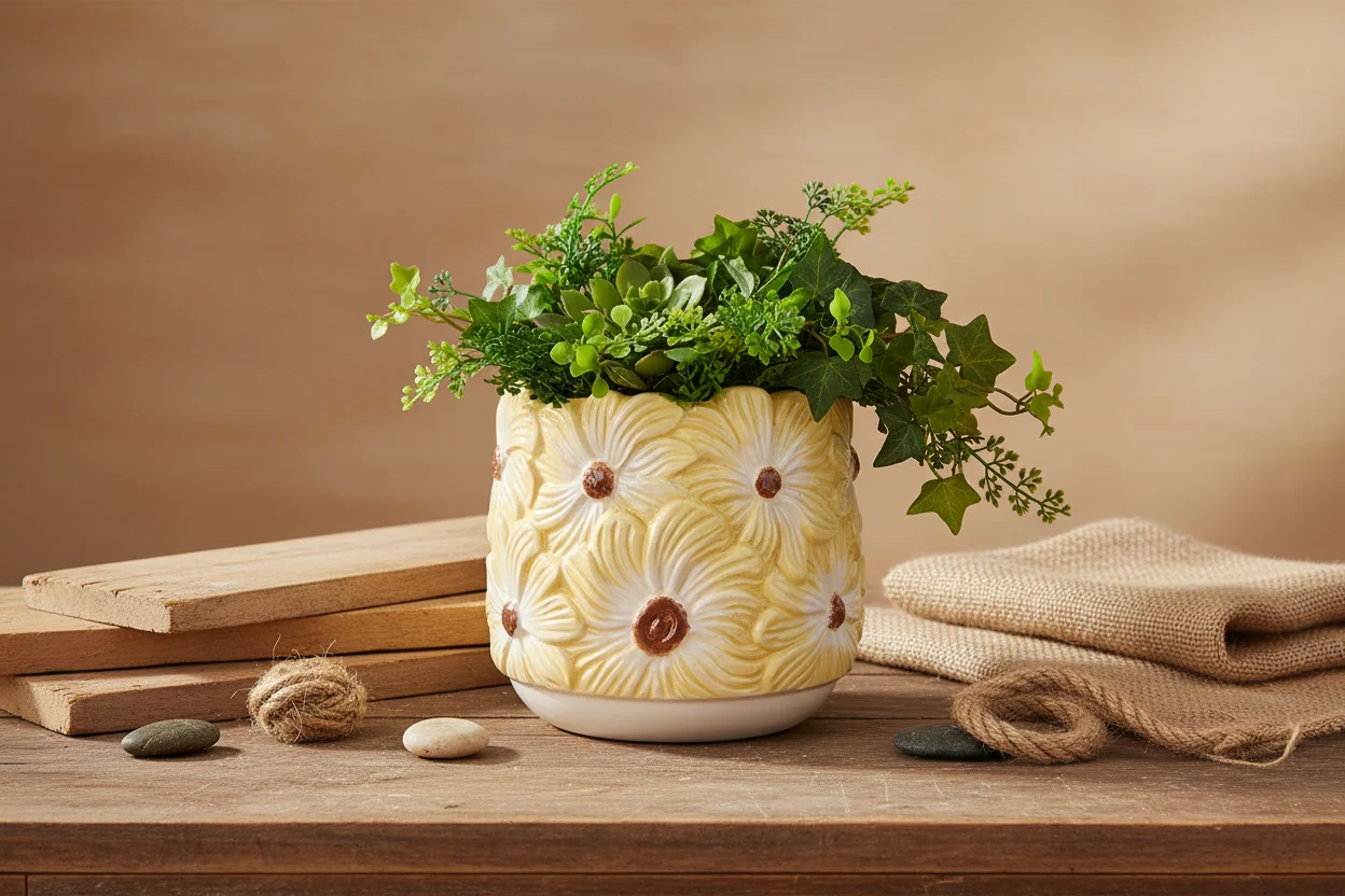 Wikholm Esther Ceramic Plant Pot, Yellow - Image 2