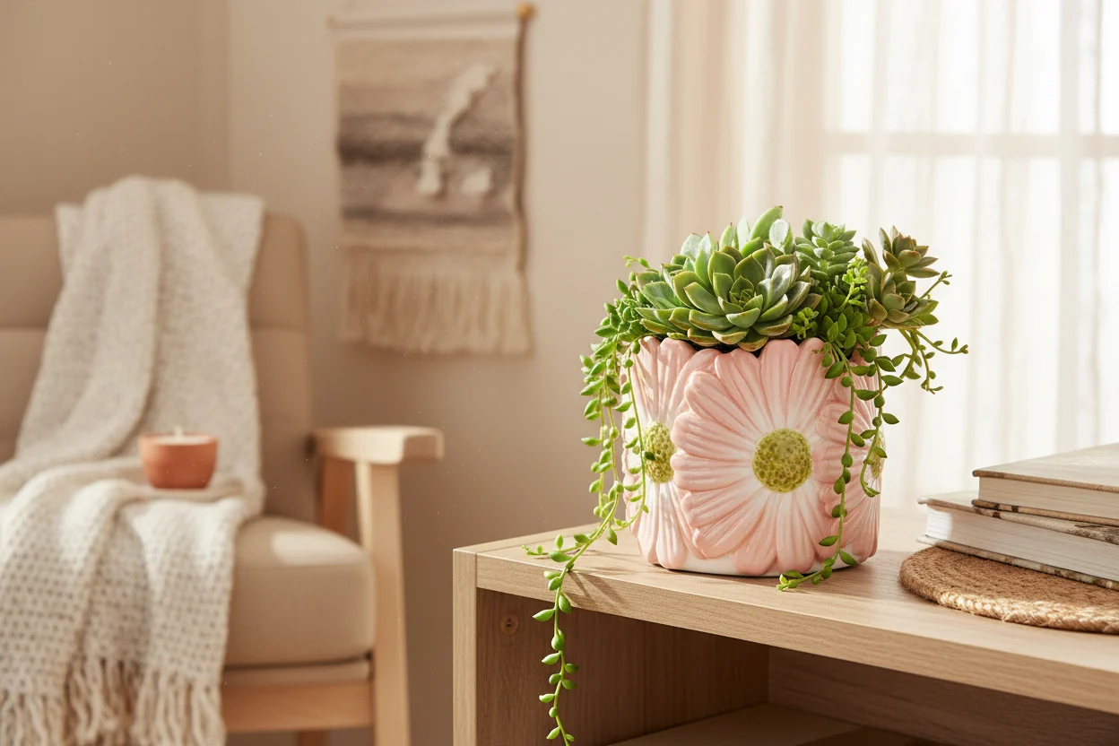 Wikholm Esther Mini Ceramic Plant Pot, Pink - Image 2